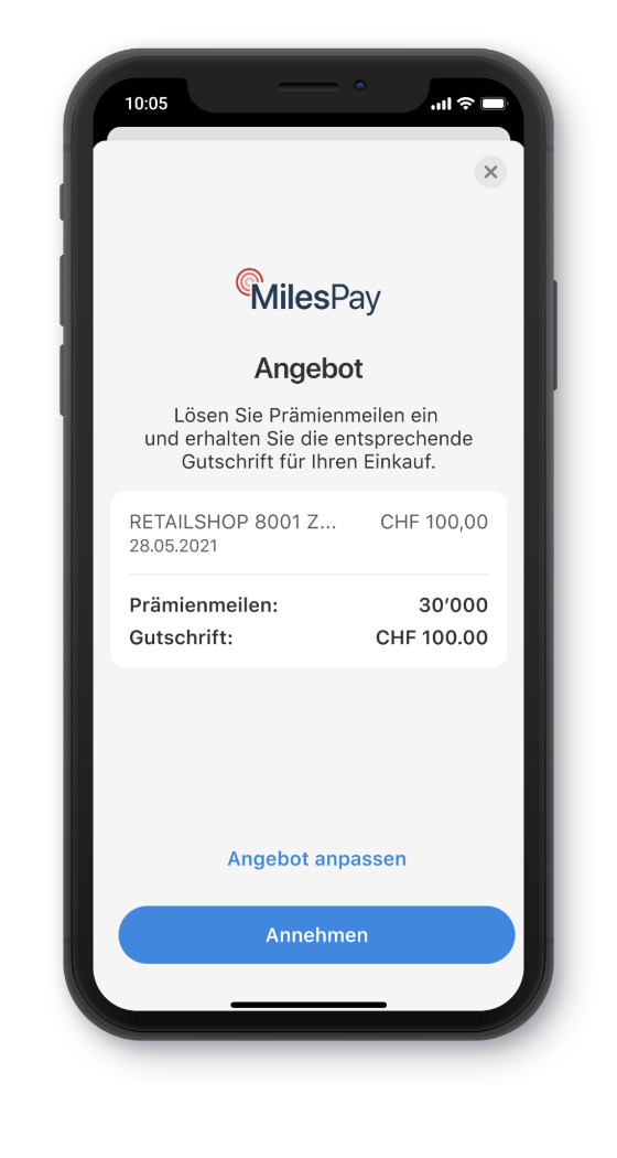 swiss-miles-and-more-milespay-app-schritt1-de